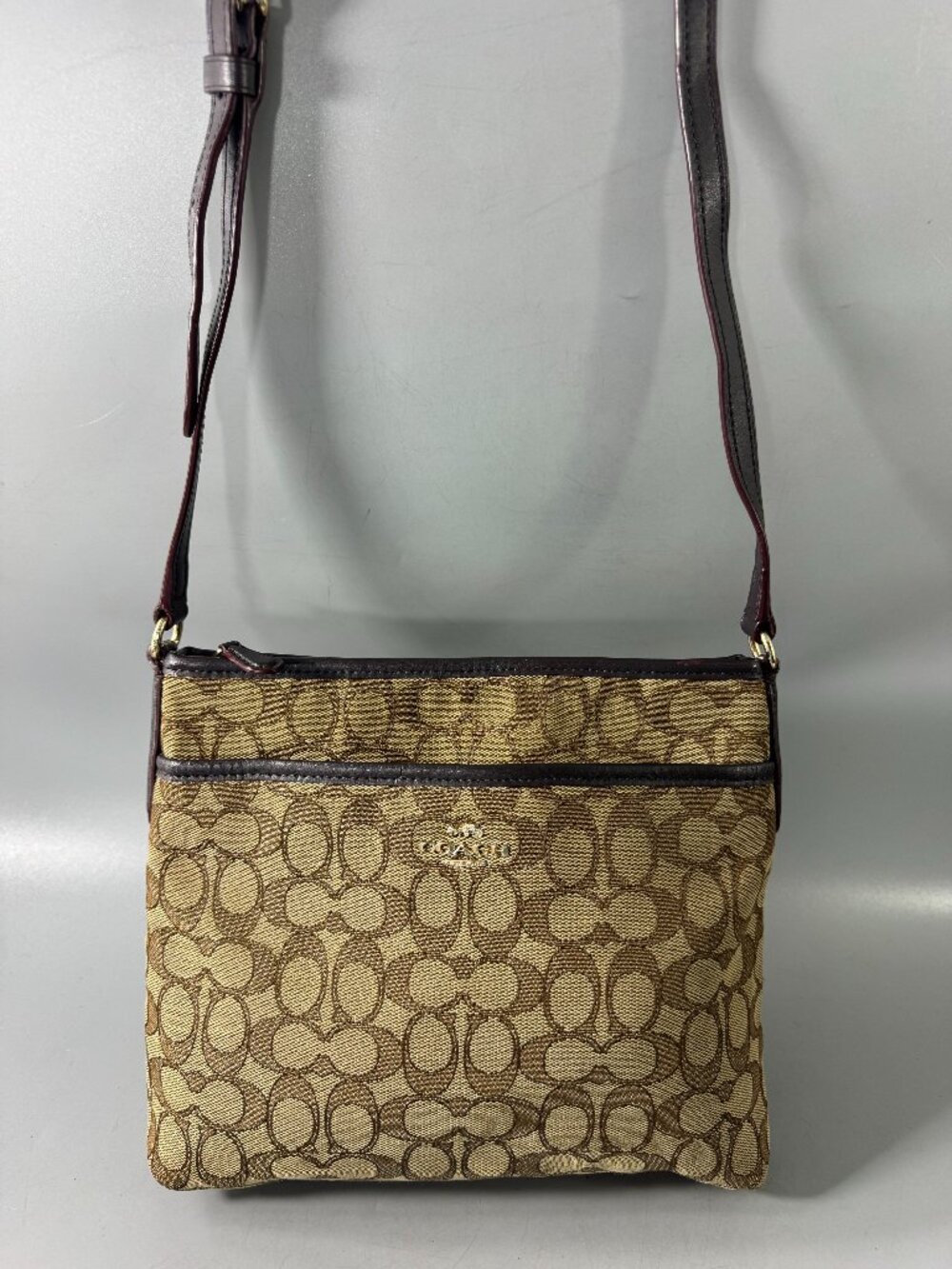 Authentic Coach F58285 Khaki Canvas File Crossbody Bag